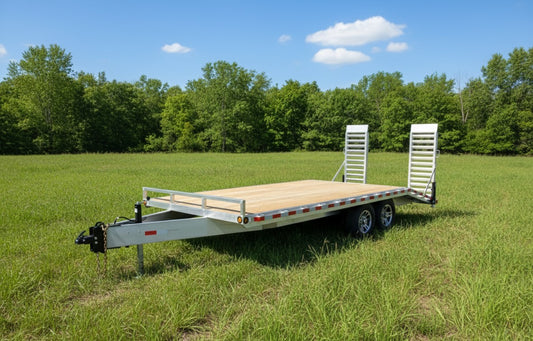 Galvanized Steel Beavertail Deckover Trailers with 2 x 7000 lbs Axles - 102 x 20 - Stand Up Ramps