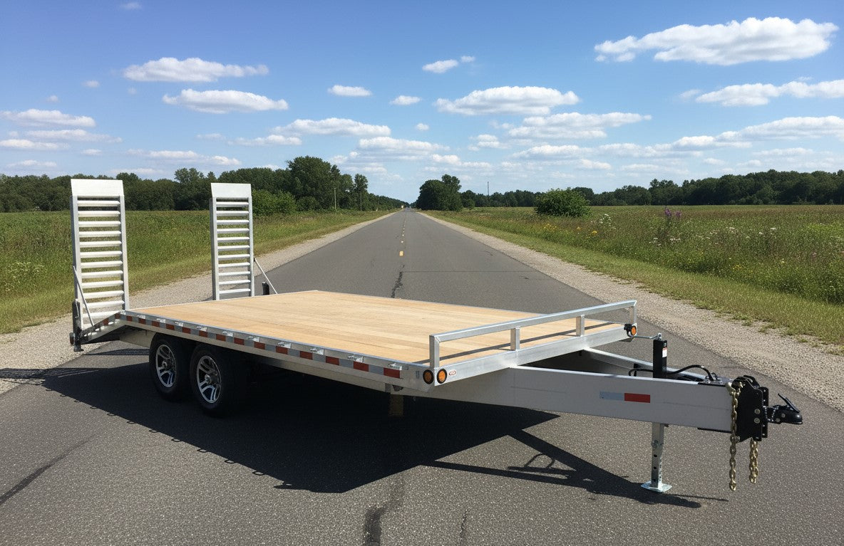 Galvanized Steel Beavertail Deckover Trailers with 2 x 7000 lbs Axles - 102 x 24 - Stand Up Ramps