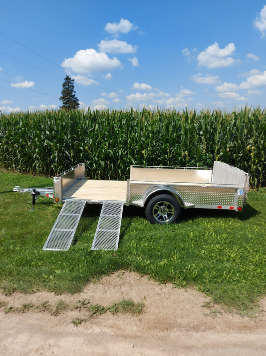 80 x 14 Heavy Duty Single Axle Aluminum ATV/UTV Side Loading Utility Trailer 5200lb Straight Axle with Brake