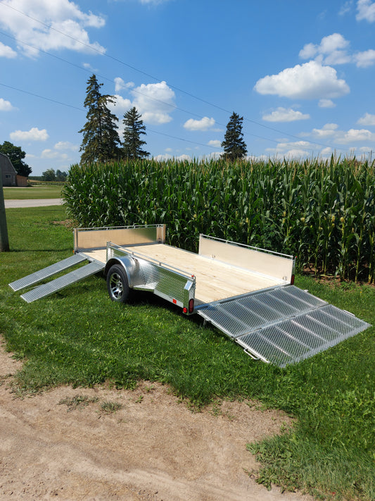 80 x 12 Heavy Duty Single Axle Aluminum ATV/UTV Side Loading Utility Trailer 5200lb Straight Axle with Brake